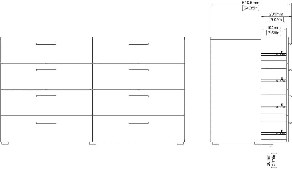 Drawer Dresser 15.85 Deep X 55.12 Wide X 32.17" High Matte Black