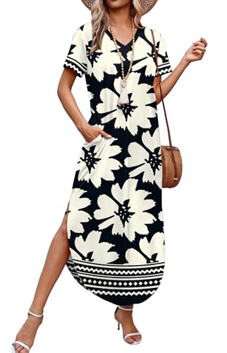Image of WIHOLL Women's Summer Short Sleeve Dresses Maxi Dress Vacation Beach Sundresses 2026 with Pockets