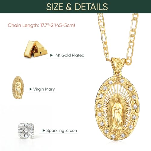 Gold Virgin Mary Necklace for Women, 14K Gold Plated Catholic Pendant - image 4