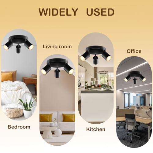 Image of Wiseworld 3 Light Track Lighting Fixtures for Ceiling LED Black Spot Lights Indoor Round Chassis GU10 Base Lamp Rotatable Modern Ceiling Spotlight for Bedroom Kitchen Hallway (Bulb Not Included)