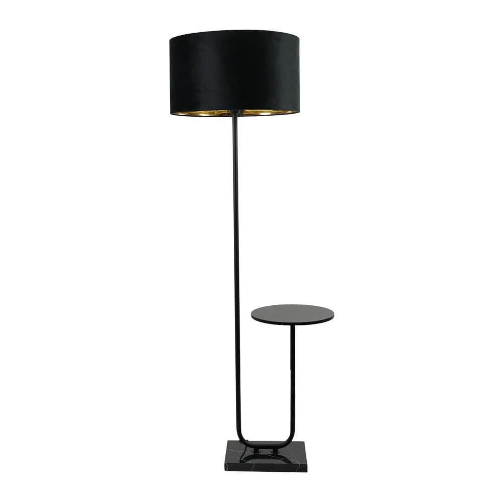 ValueLights Tavel Floor Lamp with Side Table - Black/Gold Velvet Shade - 146cm