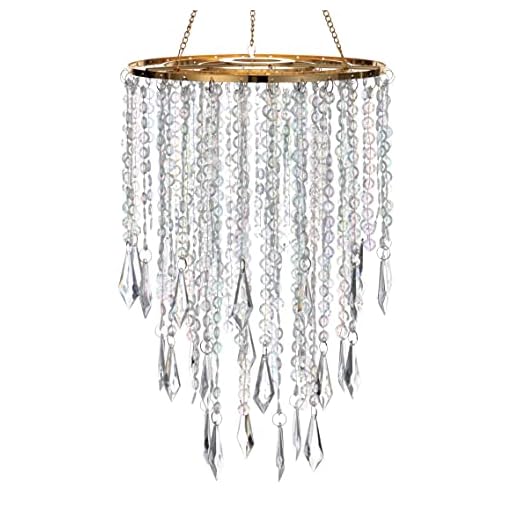 Cioceen Acrylic Chandelier Ceiling Light Shade Beaded Hanging Pendant Lampshade with Gold Frame for Bedroom for Wedding Party H12.9 X W8.7 3 Tiers