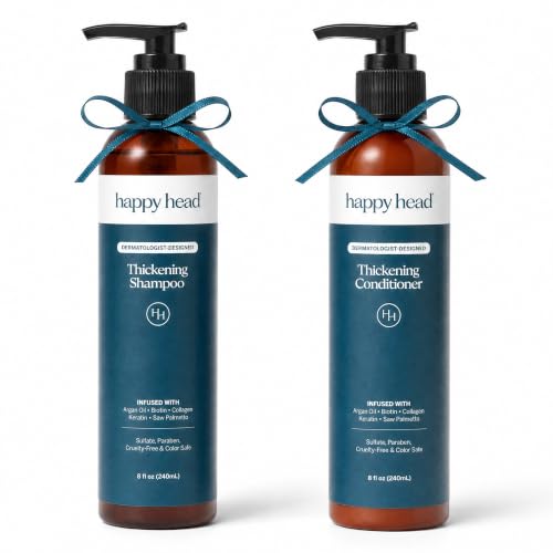 Happy Head Hair Shampoo & Conditioner Set for Men & Women with Biotin Argan Oil Collagen & Keratin Daily Hair Care Routine for All Hair Types Hydrating & Frizz Control Set for At Home Use