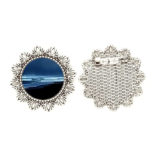 Broche de plata flor cielo oceánico medium que no daña la ropa ni se cae