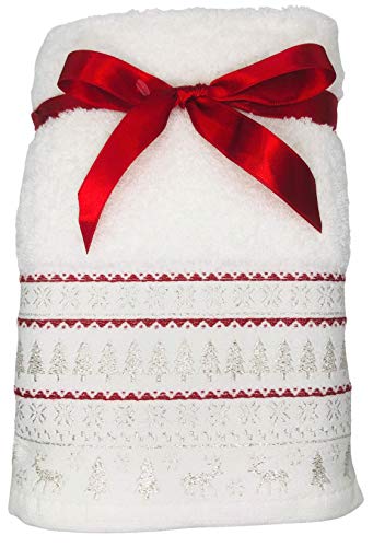 Balsam & Fir Trading Co Set of 2 Silver Shimmer Threads of Snowflakes, Reindeer & Christmas Trees White Hand Towels for Christmas Bathroom Decor, Christmas Hand Towels, Christmas Decorations