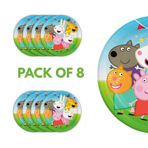 Image of Wanna Party Pack of 8 Pig & Friends Theme Party Paper Plates for Cute Cartoon Pig Theme Decorations - 10 inch Plates Colorful Tableware Set for Boys Girls Kids Baby Birthday Decoration Items