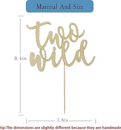 Image of Two Wild Cake Topper | 2nd Birthday Party Gold Glitter Topper | Second Birthday Photo Props | Party Decoration Supplies | Smash Cake Decoration