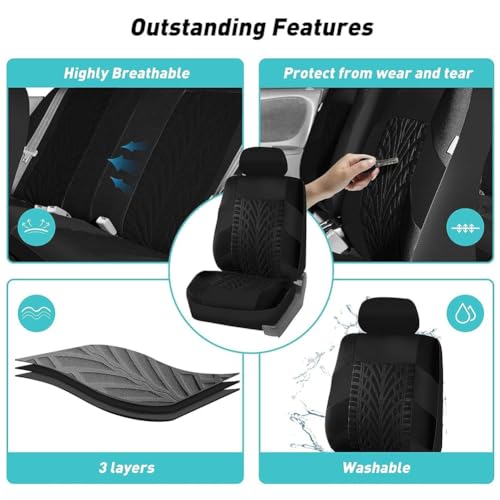 LIPPSY Car Seat Covers for Nissan Note 2013-2017, Full Set Breathable Fabric Car Seat Protectors Washable Interior Accessories,A/Black - Image 6