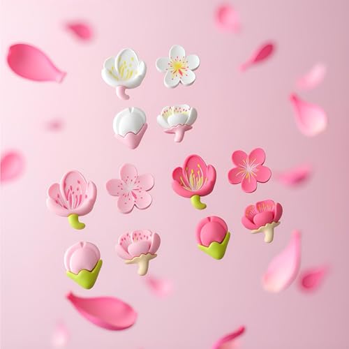 12Pcs Imán 3D Flor Sakura Rosa para Refrigerador miniatura 3