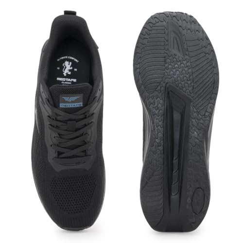 Image of Red Tape Men's Sneakers Black Knitted Textile Round Lace-Up, 10 UK