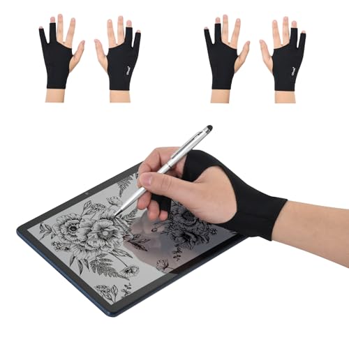 OTraki 4 Pack Drawing Glove Two-Finger Artist Glove for
