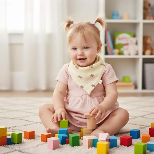 FZSECRIU 6 Stück Dreieckstuch Baby, Lätzchen Baby Musselin, Saugfähig Halstuch, Musselin Halstüch Sabberlätzche mit 2 Verstellbares Druckknopf, Geeignet für Jungen und Mädchen