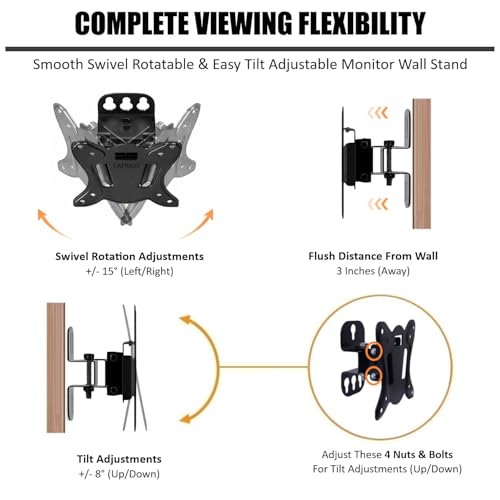 Image of Caprigo Heavy Duty TV Wall Mount Stand for 12 to 27 inches LED /LCD /Monitor Screen's, Full Motion Universal TV & Monitor Wall Mounting Bracket with Swivel & Tilt Adjustments (M414)