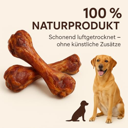 Luftgetrocknete Schinkenknochen für Hunde - 4 Stück - Natürlicher Kausnack, Langanhaltende Beschäftigung, Reich an Protein & Mineralstoffen