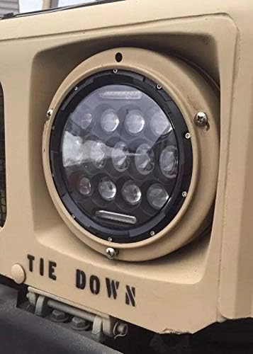 Military Headlight Pair LED 24v Black Bezel - Plug And Play Head Light, fits Humvee M998 M939 M35a2
