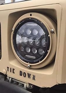 Military Headlight Pair LED 24v Black Bezel - Plug And Play Head Light, fits Humvee M998 M939 M35a2