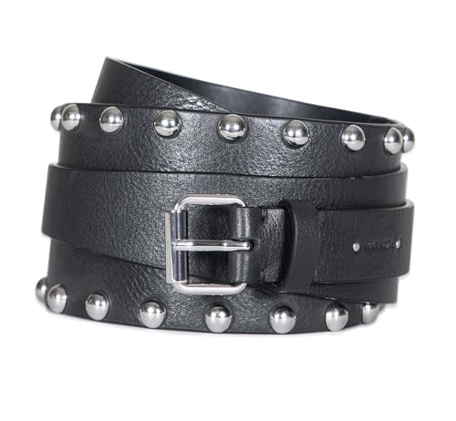 Women's 1 Inch Tapered Double Wrap Leather, Wide Belt with Roller Buckle