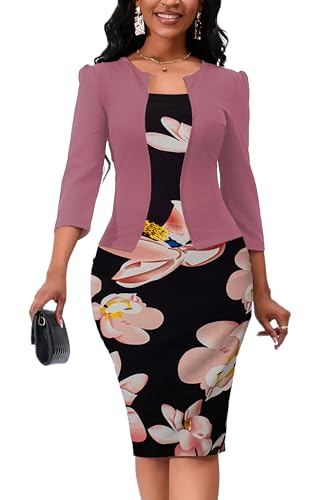 Image of Yajedo Women's Reto Bodycon Midi Dresses 3 /4 Sleeve Church Wear to Work Business Pencil Dress