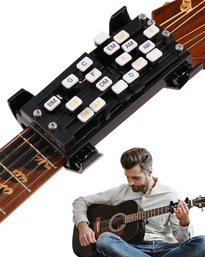 Image of Portable Guitar Chord Presser, Guitar Chord Helper And Trainer for Acoustic Guitar, Guitar Learning Tools for Beginners and Arthritis Player, Develop Confidence Quickly, black with clip