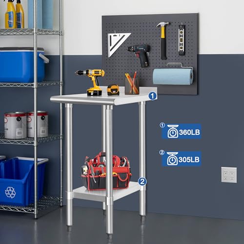 Image of HARDURA Stainless Steel Commercial Work Table Prep Work Metal Table 24x18 Inches with Undershelf and 2 inch Backsplash Heavy Duty NSF 430 for Kitchen Food Prep