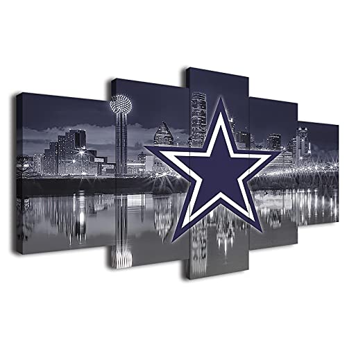 Dallas City Cowboys Football Poster American Local Football Sports Canvas Wall Art Print Artwork Decoration Fans Home Decoration Large Frame Painting Ready to Hang 5 Pieces (Framed,60x100cm)
