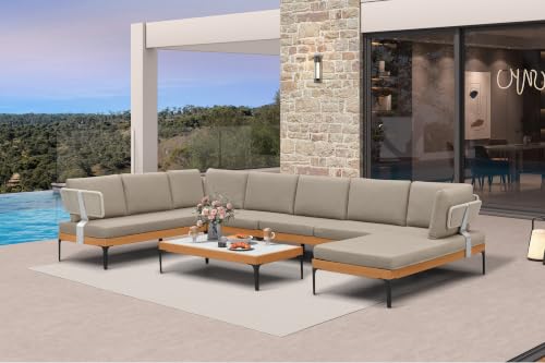 Image of PURPLE LEAF Patio Furniture Set Outdoor Sectional Sofa with Coffee Table Fade-Resistant Cushions Wicker U-Shaped 8 Pieces Aluminum Conversation Sets for Balcony Yard Poolside Garden, Taupe
