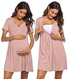 Ekouaer Nursing Nightgown Maternity Nightgown For Hospital Delivery Gown For Hospital Maternity Nursing Pajamas Dress Pregnant Short Sleeve Postpartum Nightdress Misty Rose S