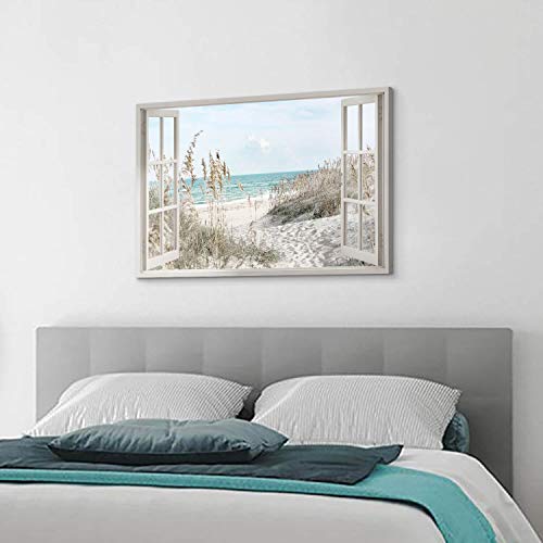 Hardy Gallery Coastal Beach Picture Wall Art: Beach Theme Window Canvas Art Prints Seascape Artwork for Bedroom (36” x 24“ x 1 Panel) - Image 3
