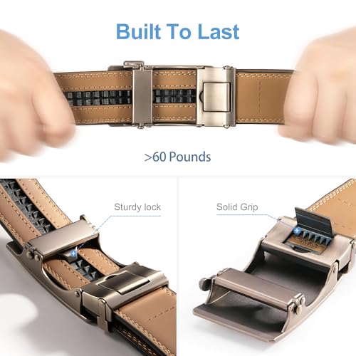 Men's Leather Ratchet Belt, 1-3/8" Wide, Auto Buckle, Trim-to-Fit, No Holes, Casual & Formal, Gift Box4