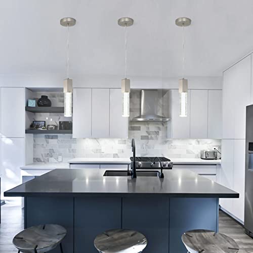 Huong Son Modern Led Bubble Glass Pendant Light, Brushed Sand-Nickel Pendant Lighting 4000K, Adjustable Mini Contemporary Pendant Light Fixtures, Gu10 Bulb Included, 3 Pack #TOP1