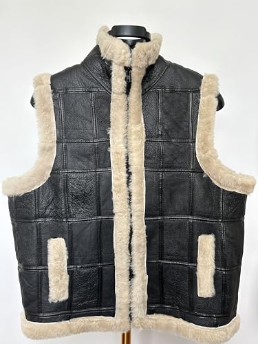 LVCOMEFF Unisex Sheepskin Vest Shearling Lined Sleeveless Jacket Gilet Warm High-collar Outerwear with Pocket2