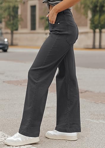 ZC&GF Women's Wide Leg Pants Loose Straight Pants Back High Elastic Waist Business Work Pants Trousers Long Pants3