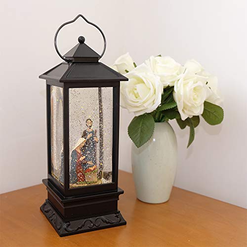 Image of Eldnacele Nativity Singing Snow Globe Lantern with 6 Hour Timer | Battery Operated USB Powered, Spinning Water Swirling Glitter Snow Globe Lamp, Holiday Indoor Decoration Christmas Gift