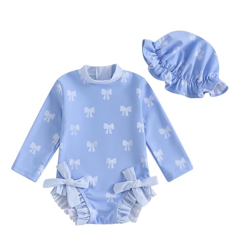 Generisch Traje de baño UV para bebé con sombrero para el sol UPF 50+ traje de baño para bebé UV niña traje de neopreno traje de baño, Bañador F5-azul, 18-24 meses