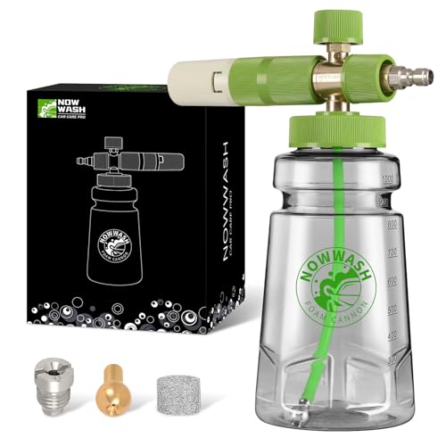 NowWash Foam Cannon with Foam Economizer for Pressure Washer, Soap Car Wash with 1/4" Quick Connect & Adjustable Nozzle, Universal Fit for Most Liquid Bottles, Additional 1.1 mm Orifice Nozzle