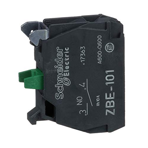 Schneider Electric Harmony XB4 and XB5 Add-On Single Contact Block for Industrial Machines and Manufacturing, Screw Clamp Terminal, Front Mounting, 1NO (ZBE101)