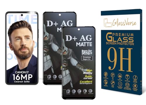 Image of GlassVerse Matte Tempered Glass for Tecno Camon 17 | Anti Glare, Smooth Touch Screen Protector, 9H Hardness, Edge to Edge, Case Friendly, Hassle-less Installation Kit Included. (Pack of 2)