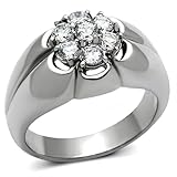 Eternal Sparkles Men's Stainless Steel Round Clear Cubic Zirconia Cluster Ring