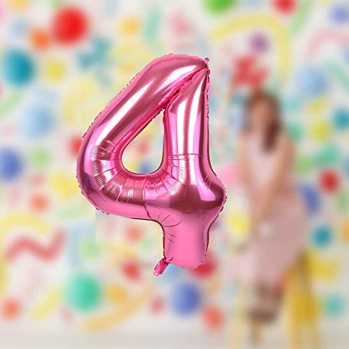 Image of AMFIN 15 Inch 4 Number Foil Balloons for 4th Birthday Baby Girl Party Decorations, Wedding Anniversary Decoration Items - Pink