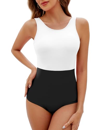 ZINPRETTY One Piece Swimsuit Women Bathing Suits Tummy Control Modest Full Coverage Monokini Girls Color Block Swim Suit 2025