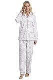 GLOBAL Women's Pyjama Sets 100% Cotton Flannel Ladies PJs Button Front Top Drawstring Bottoms Pink Mini, Mini Flowers M
