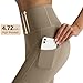 Cotton High Waist Yoga Pants with Pockets Tummy Control Workout 7/8 Leggings Running Athletic Compression Pants P30-Light Brown-S
