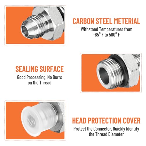 Image of 10 Pack Hydraulic Hose Adapter Fittings: 3 /8 inch JIC 37 Male x #8 SAE /ORB Male, Straight Tube Fitting Kits with Protection Cover