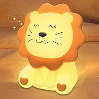 Night Light for Kids, 7 Colours, Soft Silicone Night Light for Kids with 3 Dimmable Levels, Rechargeable, Anti-Glare, Soft and Cute, Lion Shape, Bedside Lamp Touch