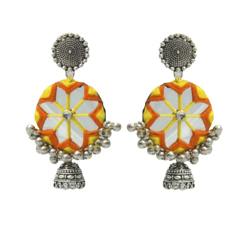 Traditional Fashion Mirror Work Fabric Earrings with Small Oxodise Jhumkha For Girls and Women (B0BWFG7SJL) Amazon Price History, Amazon Price Tracker