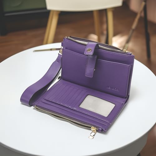 JEN & CO. Lark Bifold Wristlet Wallet Vegan Leather Credit Card Holder Purse for Women with Removable Strap (Dark Purple)2