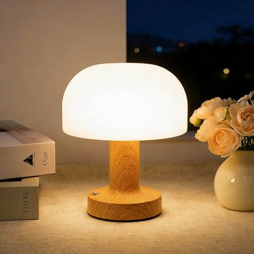 Cordless Rechargeable Mushroom Table Lamp Dimmable 3-Color Night Light