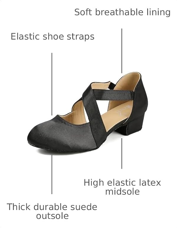 HXYOO Ballroom Dance Shoes Salsa Latin Dancing Shoes Women for Social Beginner Closed Toe 1 1/2 inches Heels S14(Black,8) by HXYOO - Used condition - Image 3