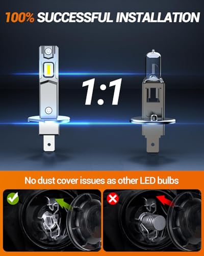 Image of SEALIGHT H1 Light Bulbs 40000LM 6500K Cool White 1:1 Design 70000+ Lifespan, 3 Mins Installation, Headlight Eyebrows, Pack of 2