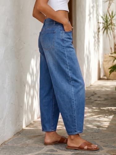 Image of Saodimallsu Womens Barrel Jeans Cropped High Waisted Baggy Wide Straight Leg Boyfriend Denim Pants for Casual Wear